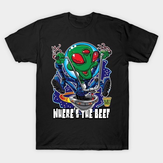 Where's the Beef Alien Burger UFO with handlebars T-Shirt by eShirtLabs